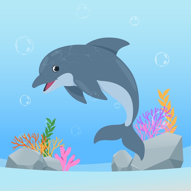 Ilustración de delfines de dibujos animados dibujados a mano