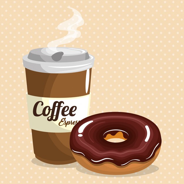 Ilustración de deliciosa cafetera de plástico y donut