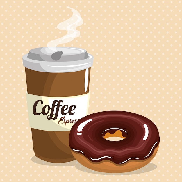Ilustración de deliciosa cafetera de plástico y donut