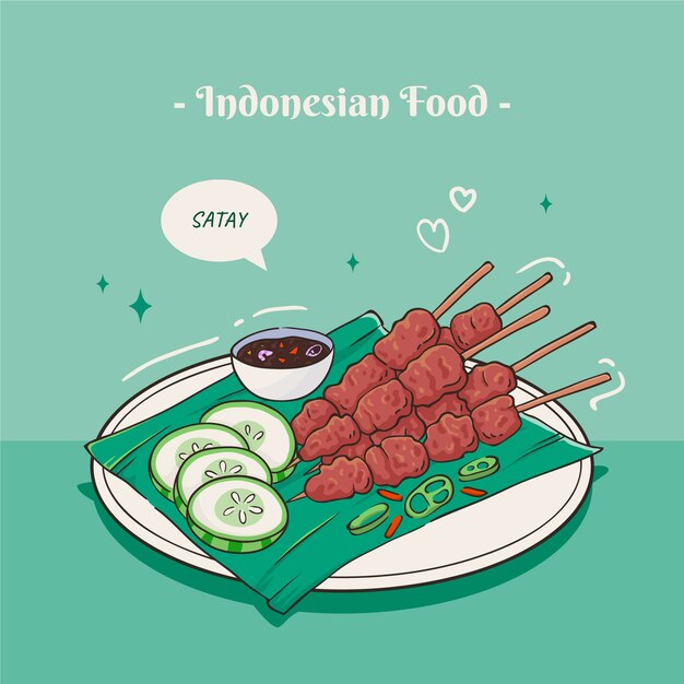 Ilustración de deliciosa comida indonesia