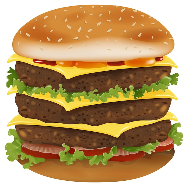 Vector gratuito ilustración de una deliciosa hamburguesa de queso de tres capas