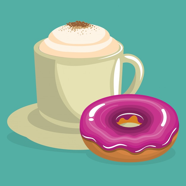 Ilustración de deliciosa taza de café y donas