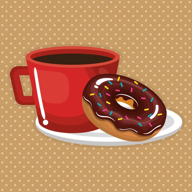 Ilustración de deliciosa taza de café y donas