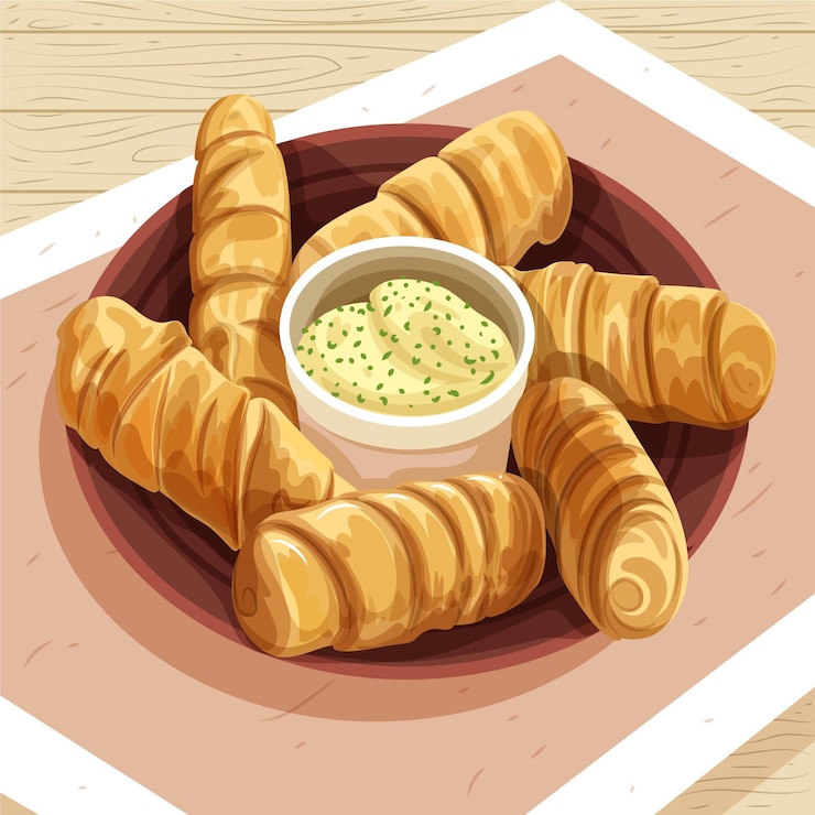Vector gratuito ilustración de deliciosos tequeños con salsa