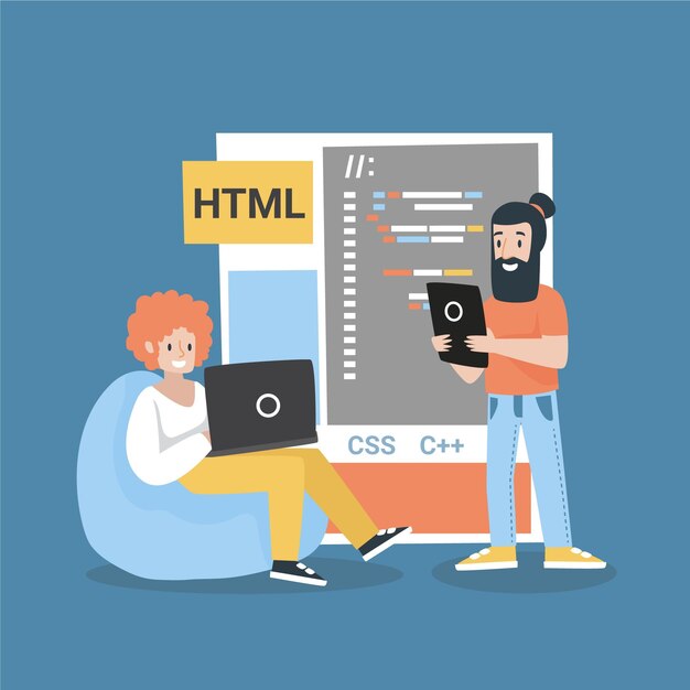 Ilustración de desarrolladores web dibujados a mano plana
