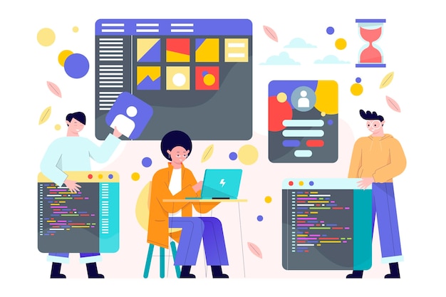 Ilustración de desarrolladores web dibujados a mano plana