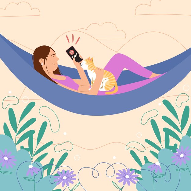 Ilustración de desintoxicación digital de diseño plano dibujado a mano
