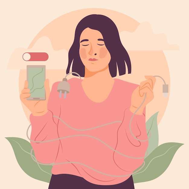 Ilustración de desintoxicación digital plana dibujada a mano