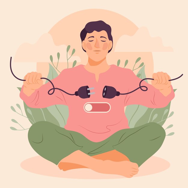 Ilustración de desintoxicación digital plana dibujada a mano