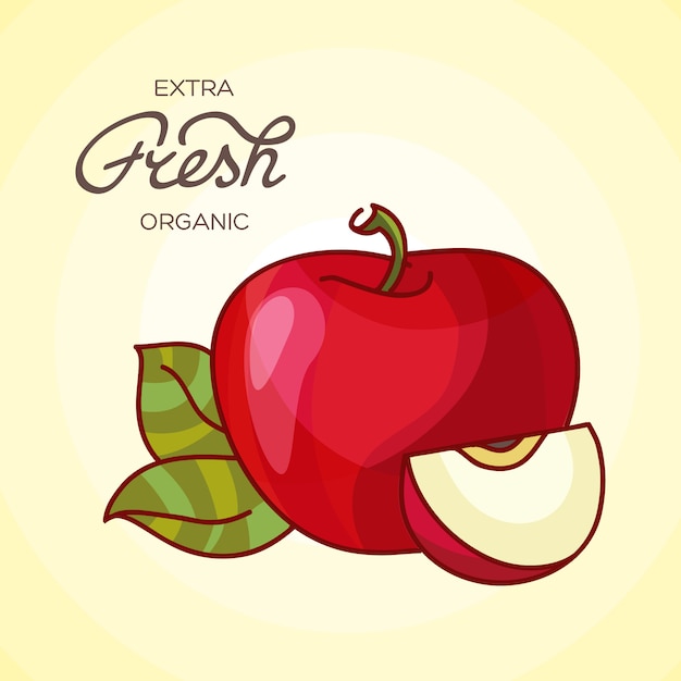 Ilustración de detallada gran manzana roja brillante