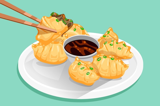 Vector gratuito ilustración detallada de gyozas planas