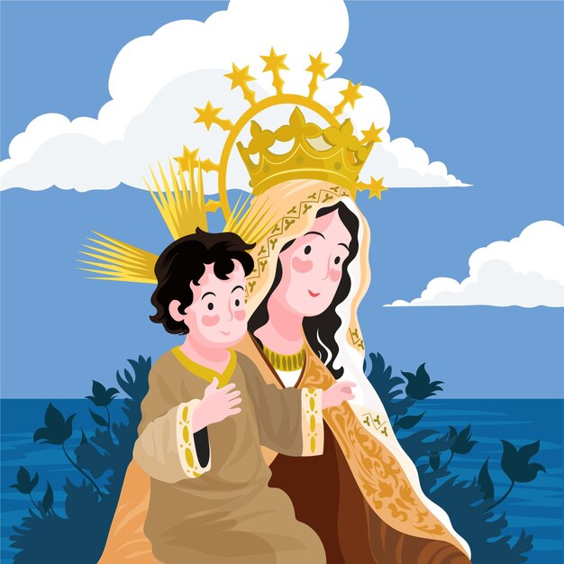 Ilustración detallada de virgen del carmen