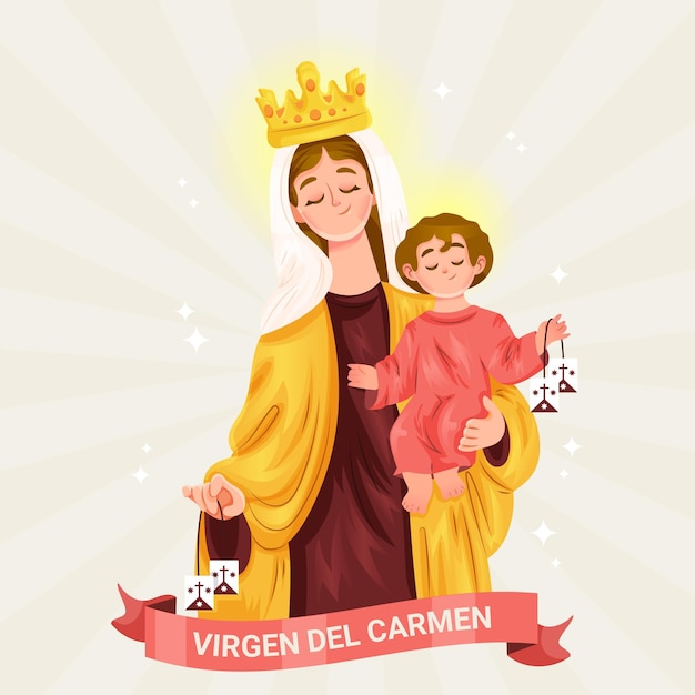 Ilustración detallada de virgen del carmen