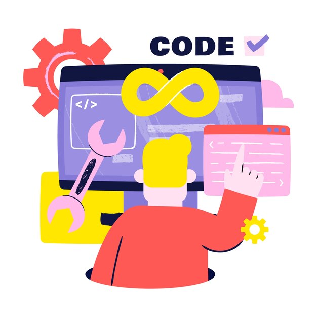 Ilustración de devops dibujada a mano