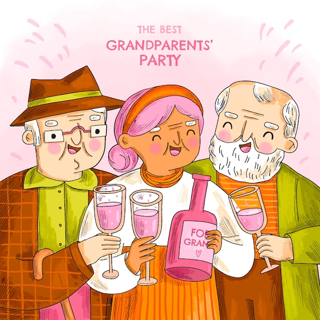 Ilustración del día de los abuelos dibujados a mano