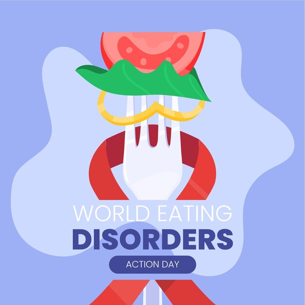 Ilustración del día de acción de los trastornos alimentarios del mundo plano