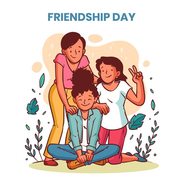 Ilustración del día de la amistad dibujada a mano con amigos