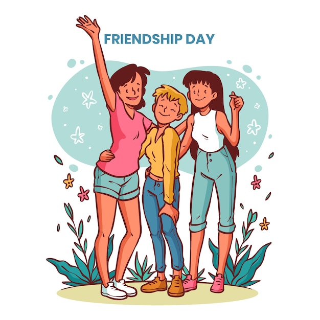 Ilustración del día de la amistad dibujada a mano con amigos