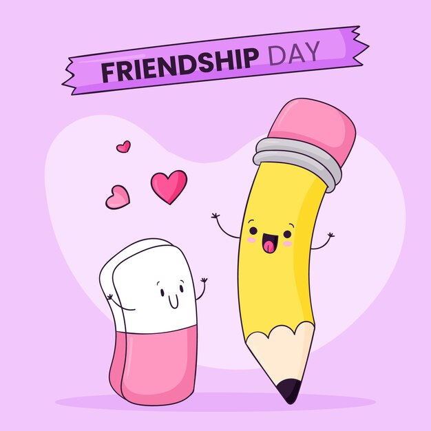 Ilustración del día de la amistad dibujada a mano con lápiz y borrador