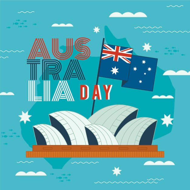 Ilustración del día de australia de diseño plano con la ópera de sydney