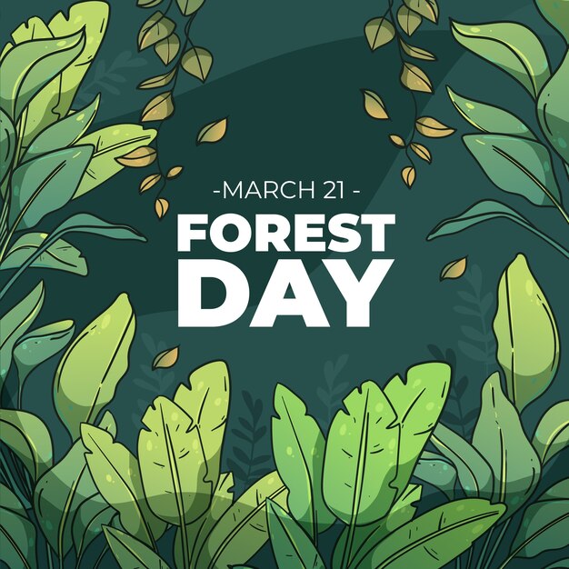 Ilustración del día del bosque dibujada a mano.