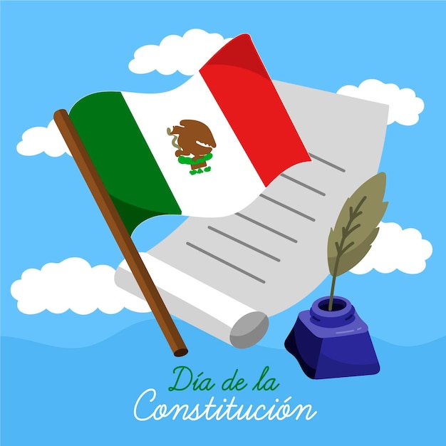 Ilustración del día de la constitución de México con bandera