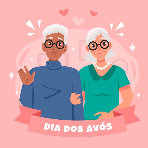Ilustración de dia dos avos con abuelos