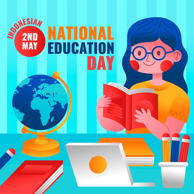 Vector gratuito ilustración del día de la educación nacional indonesia degradado