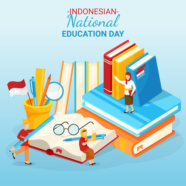 Ilustración del día de la educación nacional indonesia degradado