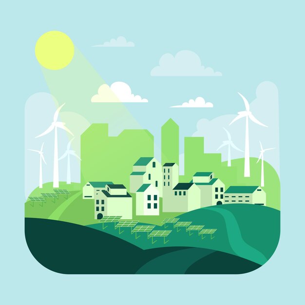Ilustración del día del hábitat con ciudad verde