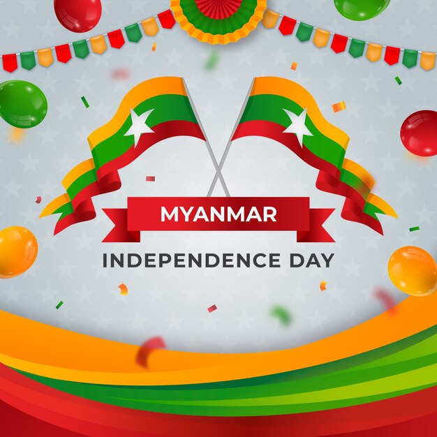 Ilustración del día de la independencia de Myanmar en gradiente