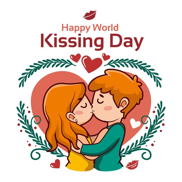 Ilustración del día internacional del beso de dibujos animados