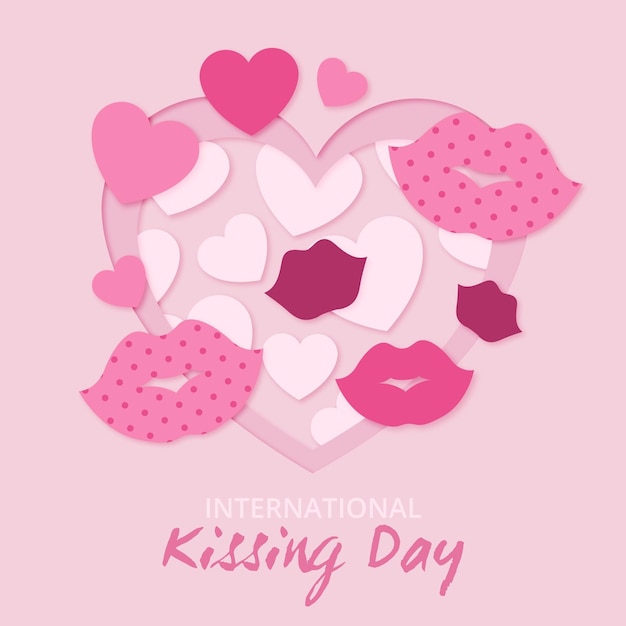 Ilustración del día internacional del beso en estilo papel.