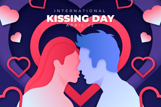 Ilustración del día internacional del beso en estilo papel.