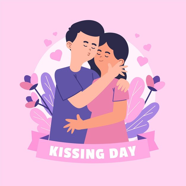 Ilustración del día internacional del beso con pareja besándose