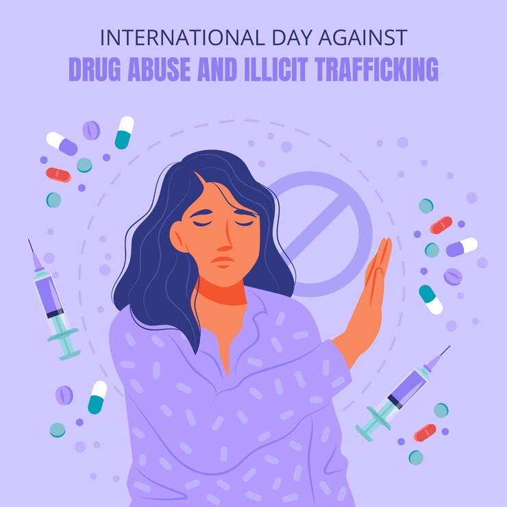 Vector gratuito ilustración del día internacional contra el uso indebido y el tráfico ilícito de drogas.
