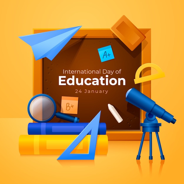 Ilustración del día internacional de la educación en gradiente