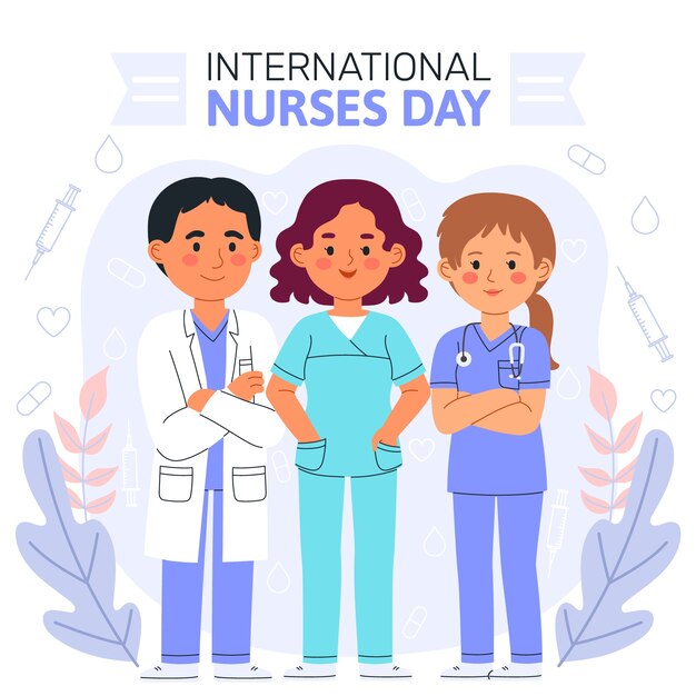 Ilustración del día internacional de la enfermera plana dibujada a mano