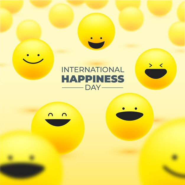 Ilustración del día internacional de la felicidad degradado con emojis