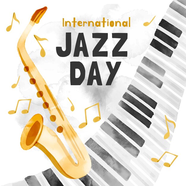 Ilustración del día internacional del jazz en acuarela