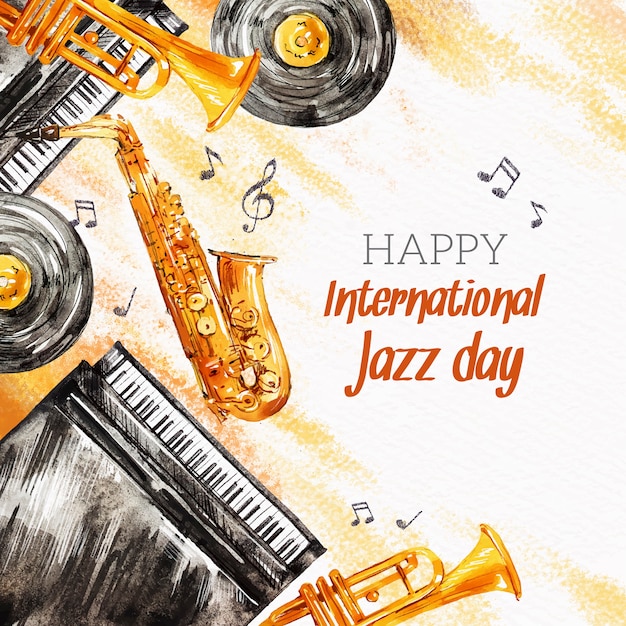 Ilustración del día internacional del jazz acuarela