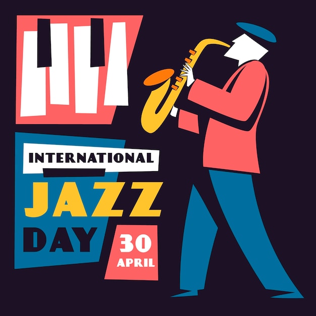 Ilustración del día internacional del jazz con hombre tocando saxofón