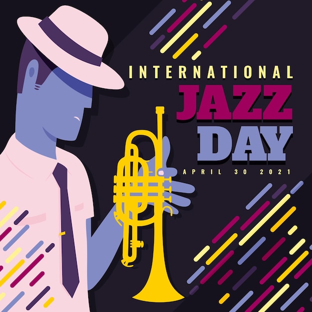 Vector gratuito ilustración del día internacional del jazz con hombre y trompeta.