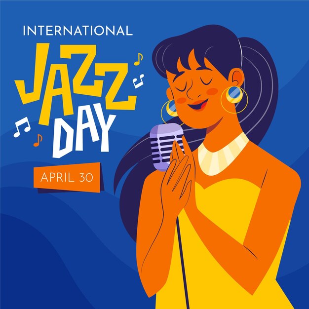 Ilustración del día internacional del jazz con mujer cantando