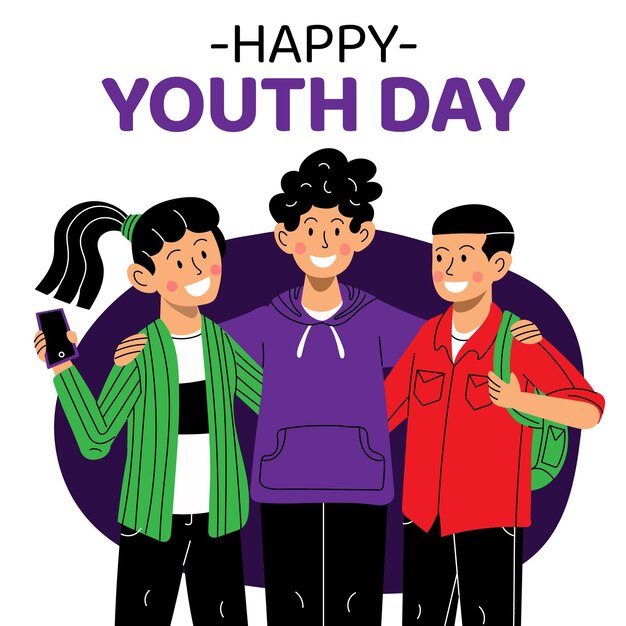 Ilustración del día internacional de la juventud de dibujos animados