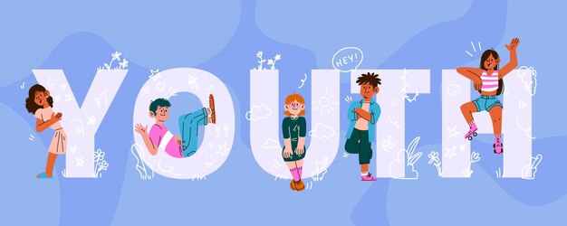 Ilustración del día internacional de la juventud de dibujos animados