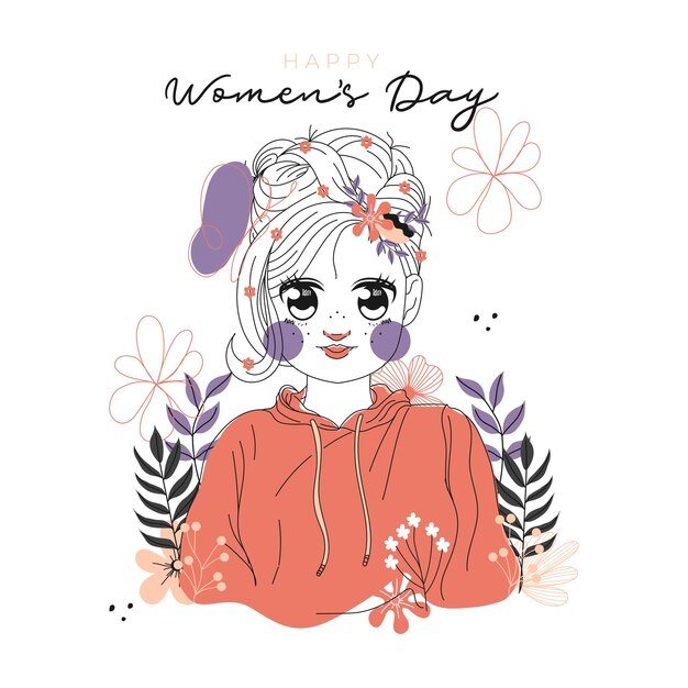 Ilustración del día internacional de la mujer con perfil de mujer.