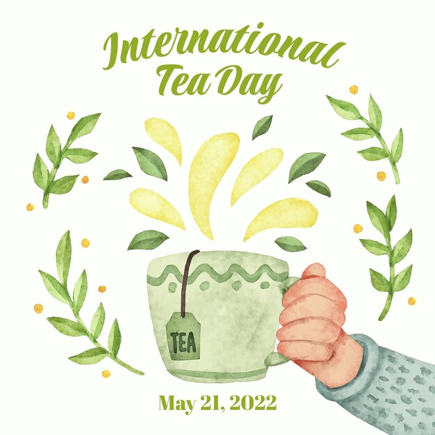 Ilustración del día internacional del té en acuarela