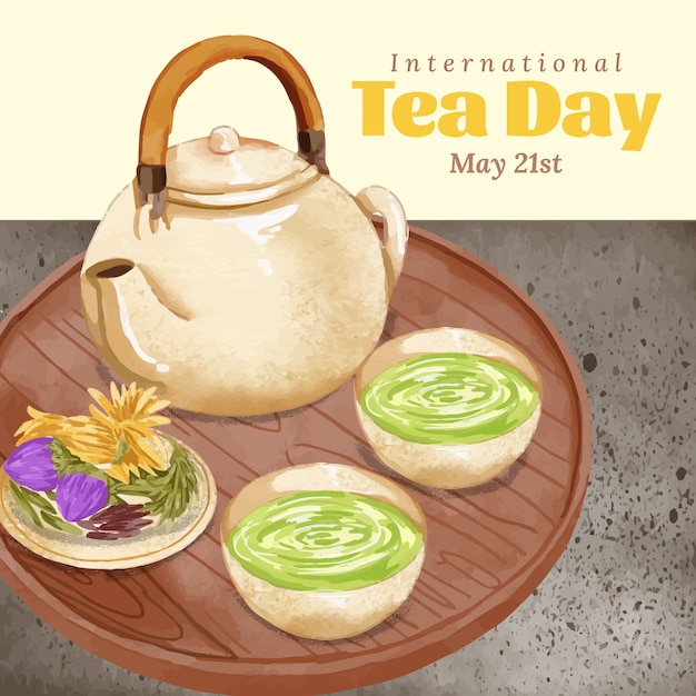 Ilustración del día internacional del té en acuarela