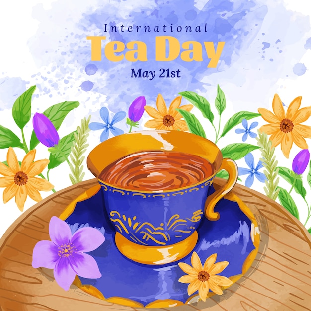 Ilustración del día internacional del té en acuarela